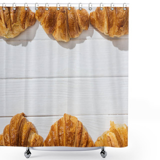 Personality  Top View Of Tasty And Sweet Croissants On White Wooden Surface  Shower Curtains