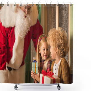 Personality  Santa Claus And Children With Gift Boxes  Shower Curtains