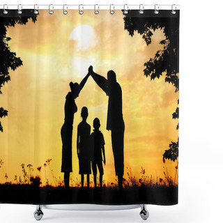 Personality  Silhouette, Group Of Happy Children Playing On Meadow, Sunset, S Shower Curtains
