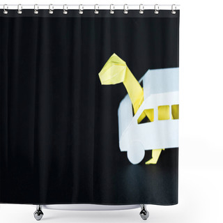 Personality   Paper Dinosaur In Carton Car On Black  Shower Curtains