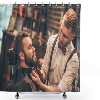 Personality  Young Handsome Man In Barbershop Shower Curtains