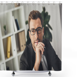 Personality  Thoughtful Businessman Shower Curtains