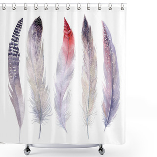 Personality  Hand Drawn Watercolor Paintings Vibrant Feather Set. Boho Style Shower Curtains