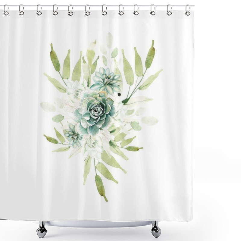 Personality  Watercolor Bouquet With Cacti And Succulents.  Shower Curtains
