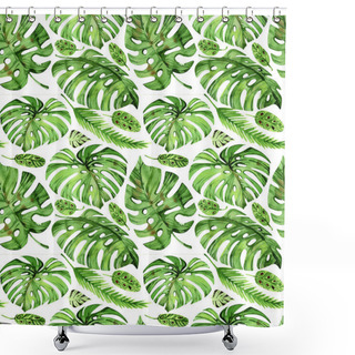 Personality  Watercolor Seamless Pattern. Delicate Tropical Leaves Isolated On White Background. For Fabric, Paper, And Other Designer Shower Curtains