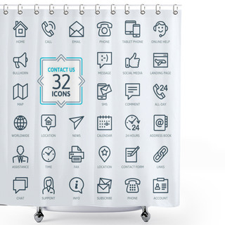 Personality  Outline Web Icons Set - Contact Us Shower Curtains