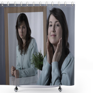 Personality  Woman Subduing Her Feelings Shower Curtains