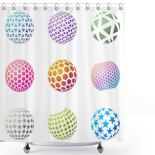 Personality  Set Of Minimalistic Shapes. Halftone Spheres Shower Curtains