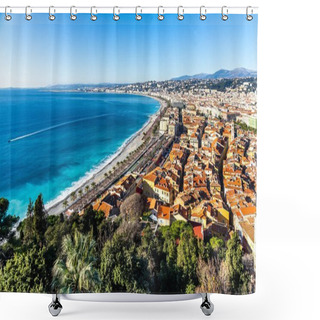 Personality  A Scenic Aerial View Of Promenade Des Anglais In Nice France With The Sea On The Left Shower Curtains