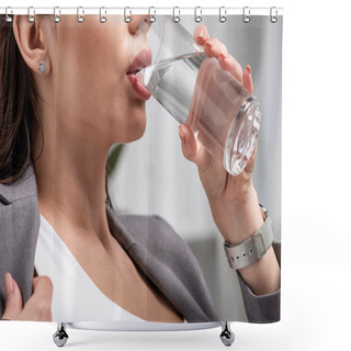 Personality  Partial View Of Young Businesswoman Drinking Water From Glass While Suffering From Heat Shower Curtains