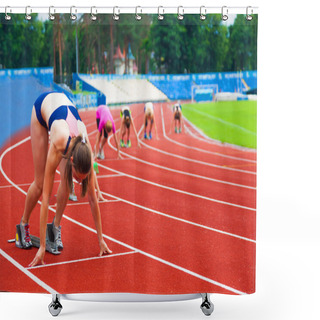 Personality  Sportswomen At The Start Shower Curtains