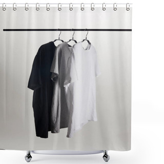 Personality  Black, Grey And White Shirts On Hangers Isolated On White Shower Curtains