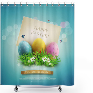 Personality  Easter Eggs In Green Grass  Shower Curtains