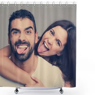 Personality  Portrait Of A Funny Couple Shower Curtains