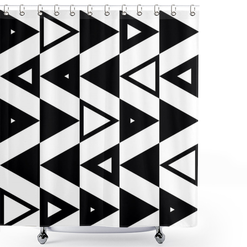 Personality  Geometric Pattern In Black And White Style. Abstract Black And White Triangle Pattern. Geometric Figures Seamless Background. Shower Curtains