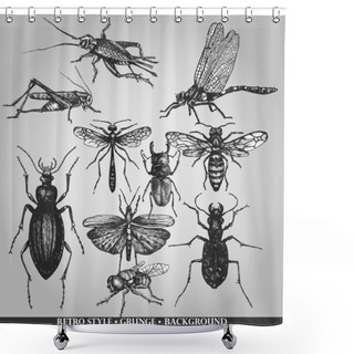 Personality  Vector Set Of Insects On Grunge Background Shower Curtains