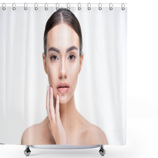 Personality  Beautiful Woman Touching Face Shower Curtains