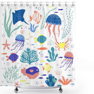 Personality  Underwater Creatures  Fish, Jellyfish, Crab, Clownfish, Seaplant Shower Curtains