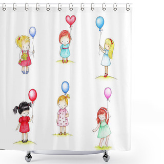 Personality  Little Girsl With Balloons Shower Curtains