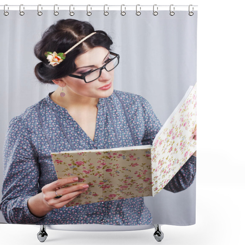 Personality  Young Student With A Folder In His Hands. Romantic Style. Provence. Beautiful Girl In Glasses Shower Curtains