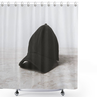 Personality  One Black Cap On Wooden Table On White  Shower Curtains