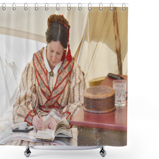 Personality  Civil-war Era Reenactor Working On A Watercolor Shower Curtains