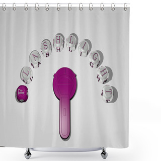 Personality  3D Graphical Image Of Flashlight Vertically Along With Text Built Around The Icon By Metallic Cubic Letters From The Top Perspective, Excellent For The Concept Presentation And Slideshows. Shower Curtains