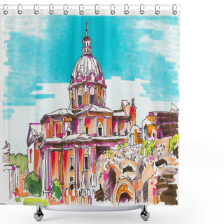 Personality  Original Marker Painting Of Rome Italy Cityscape Shower Curtains