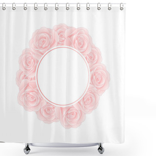 Personality  Beautiful Pink Rose Banner Wreath - Rosa Isolated On White Background. Valentine Day. Vector Illustration. Shower Curtains