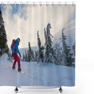 Personality  Snowboarder Rides Down In Mountains Shower Curtains
