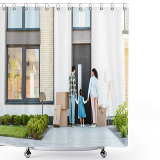 Personality  Back View Of African American Family Walking Into Door Of New House  Shower Curtains