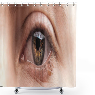 Personality  Close Up View Of Human Eye, Panoramic Shot Shower Curtains