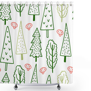 Personality  Hand Drawn Vector Seamless Pattern With Doodle Line Forest Trees, Childish Style Illustration Shower Curtains