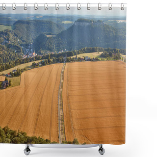 Personality  Aerial View Of Road Between Beautiful Orange Fields With Harvest In Bad Schandau, Germany Shower Curtains