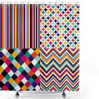 Personality  Seamless Retro Stripes, Chevron And Square Pattern Shower Curtains