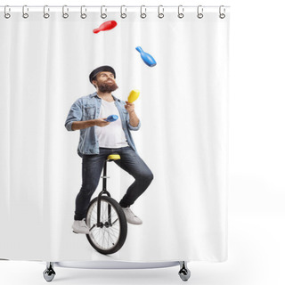 Personality  Bearded Man On A Unicycle Juggling With Clubs Shower Curtains