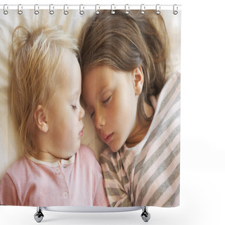 Personality  Two Young Girls Sleeping In Bed Shower Curtains