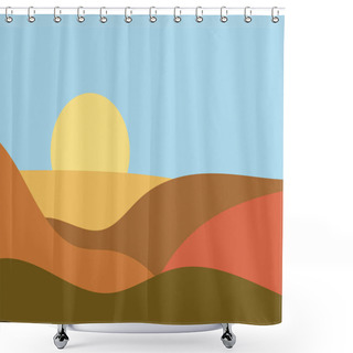 Personality  Natural Landscape In A Minimalistic Style. Plains And Mountains, Fields And Meadows. Boho Decor For Prints, Posters And Interior Design. Mid Century Modern Decor. Vector Illustration Shower Curtains