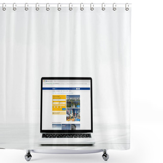 Personality  KYIV, UKRAINE - JULY 23, 2019: Modern Laptop With Booking Website On Screen On White  Shower Curtains