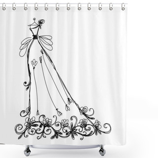Personality  Sketch Of Bridal Dress With Floral Ornament For Your Design Shower Curtains
