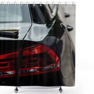 Personality  Close Up View Of Black Car Headlight And Cash On Wallet  Shower Curtains