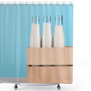Personality  Glass Bottles With Milk In Wooden Box Shower Curtains