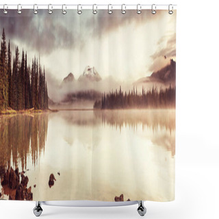 Personality  Serene Beautiful Lake In Morning Mountains, Oregon, USA. Shower Curtains
