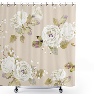 Personality  Seamless Pattern Of Vector Watercolor White  Roses. Shower Curtains