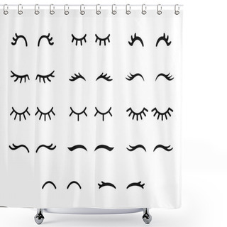 Personality  Vector Unicorn Eyelashes. Cartoon Animal Eyes. Closed Woman Eyes. Icon Set. Shower Curtains