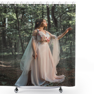 Personality  Mystic Elf In Character In Flower Dress Walking In Woods Shower Curtains