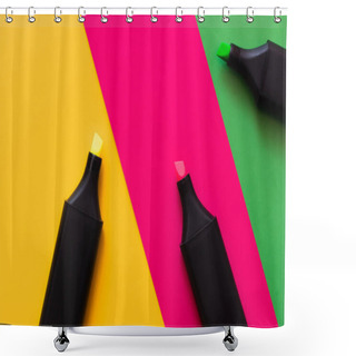 Personality  Top View Of Marker Pens On Multicolored Background  Shower Curtains