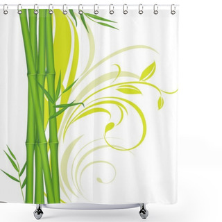 Personality  Green Bamboo With Floral Ornament Shower Curtains