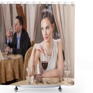 Personality  Woman Drinking Wine In A Restaurant Shower Curtains
