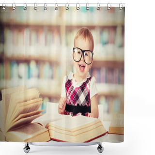 Personality  Funny Baby Girl In Glasses Reading A Book In A Library Shower Curtains